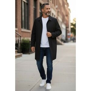 Calvin Klein Men Black Zip Out Lining Trench Coat Weather Ready Size Medium